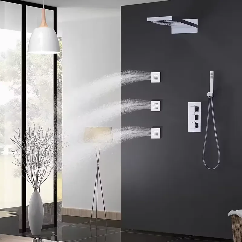Wholesale SPA Shower System Solid Brass Bath Faucets with 3 Jets Full Body Rain Waterfall Shower Set