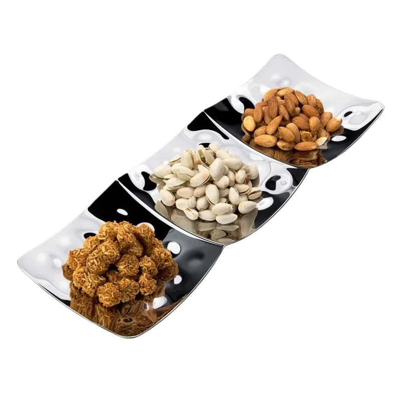 Piatto da frutta europeo per tavolo da pranzo, piatto da snack di lusso leggero e creativo, vassoio con griglia di frutta secca e caramelle