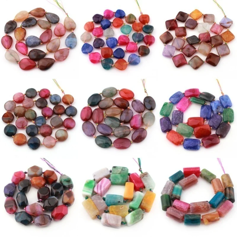 Natural Multicolor Cracked Agate Faceted Stone Beads Loose For DIY Necklace Bracelet Jewelry Making 15Inches