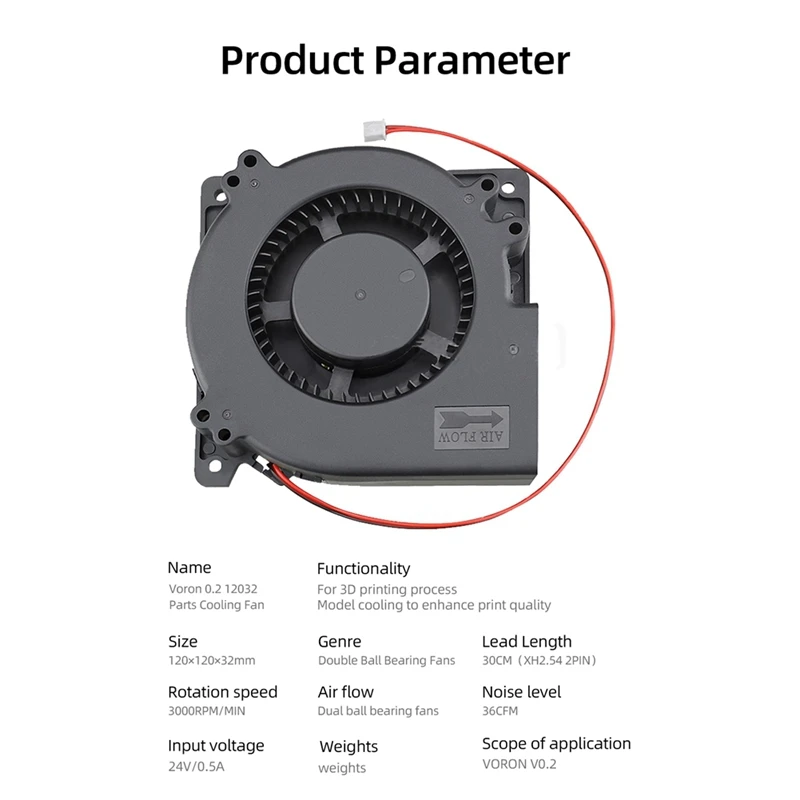 24V Auxiliary Cooling Fan Low Vibration Blower 2800 RPM Side Blow Unit For VORON V0 Series