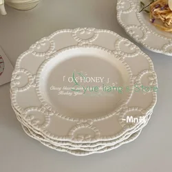 French Vintage Relief Dinner Plate White Color Carving Craft Elegant Serving Dish Decorative Platter Household Kitchenware