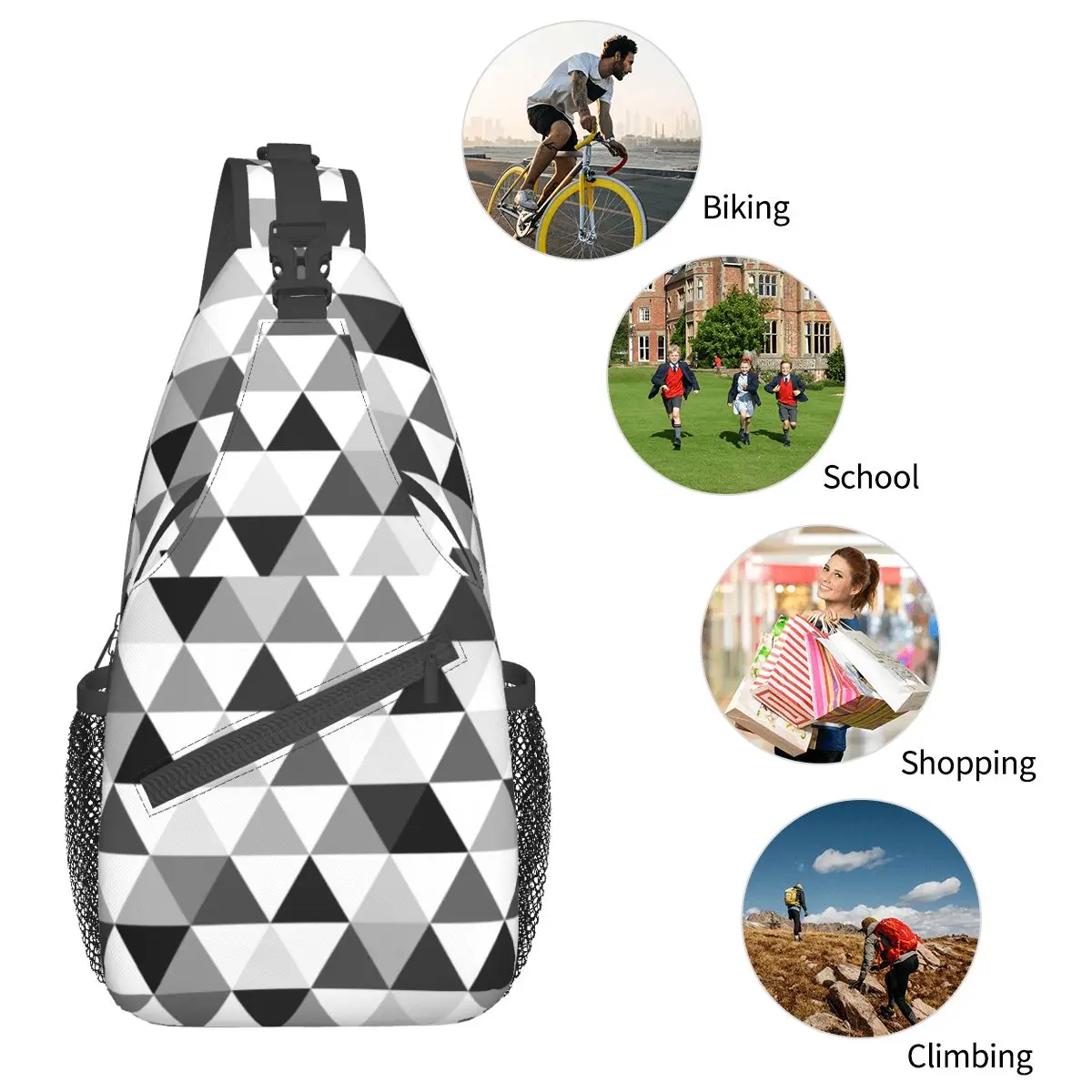 Triângulos Sling Bag Peito Crossbody Ombro Sling Mochila Esportes Ao Ar Livre Daypacks Geométrica Padrão Simples Satchel