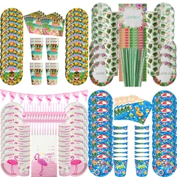 Summer Hawaii Party Disposable Tableware Sets Flamingo Palm Leaf Hawaiian Birthday Party Supplies Tropical Wedding Decorations