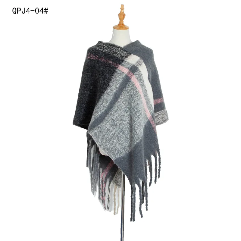 2022 new Autumn Winter Women's Shawl Coarse Tassel Loop Yarn  Warm Capes Lady Ponchos Loose Coat Cloak Pink Pullover Gray