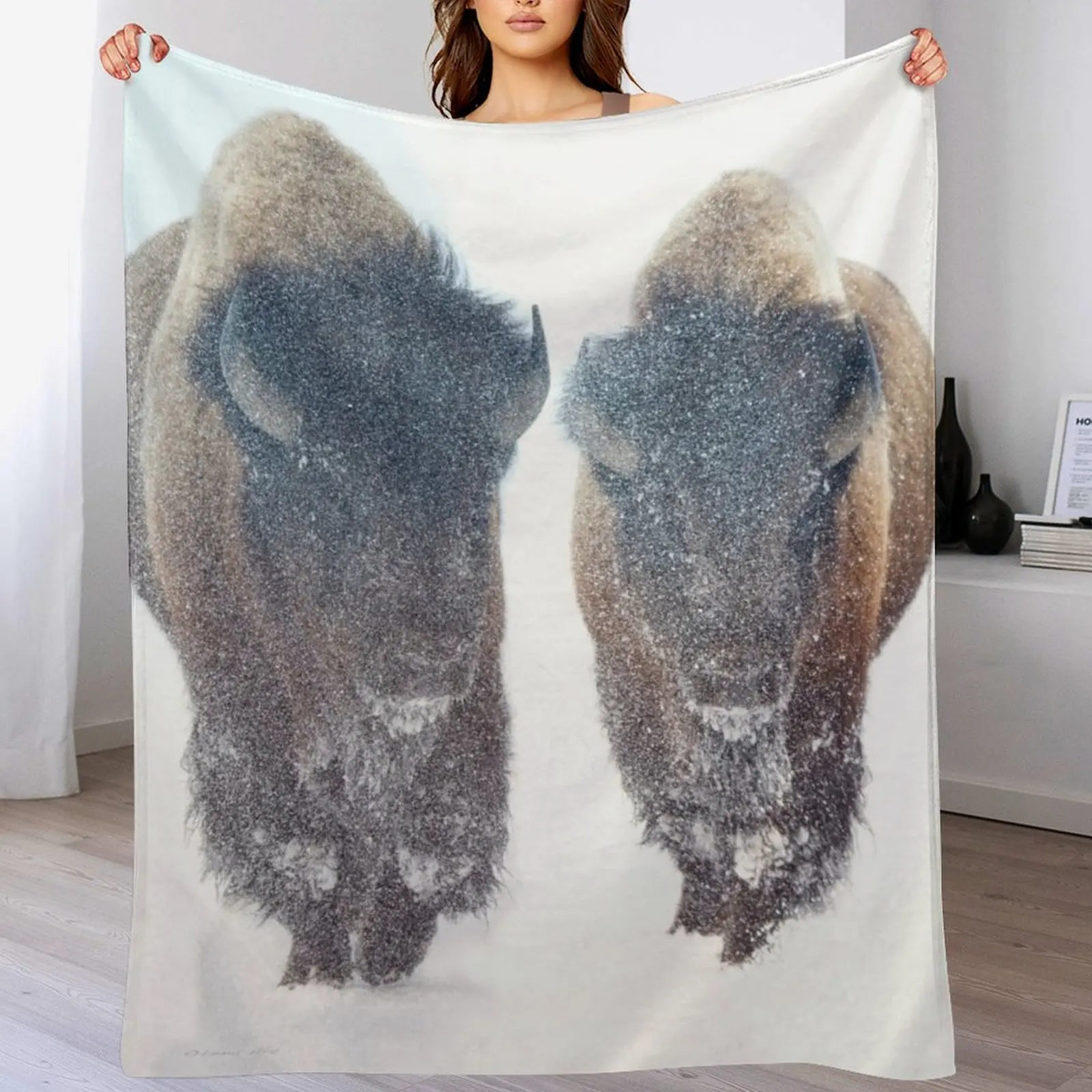 

American Bisons Travel Through a Winter Snowstorm Throw Blanket Luxury St Polar heavy to sleep Personalized Gift Blankets