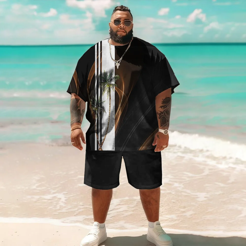 

-9xl Большой и высокий комплект с короткими рукавами больших размеров (Элемент кокосовой пальмы): Повседневный, Яркий - Прочный и легкий материал,