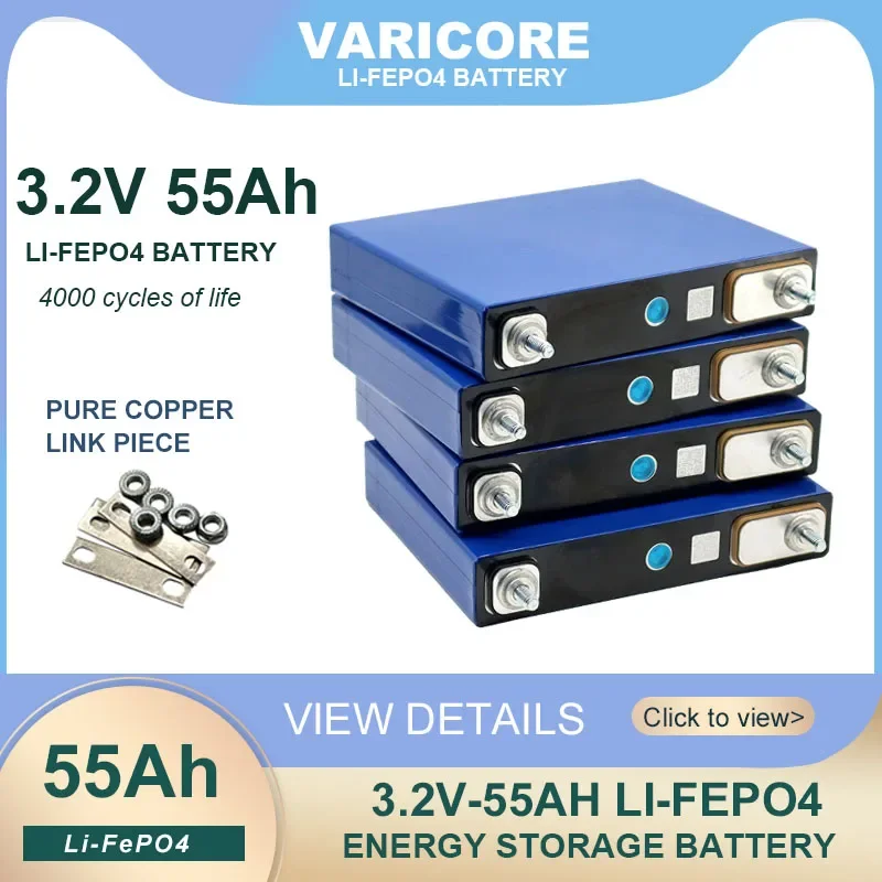 VariCore 3.2V 55Ah LiFePO4 battery Lithium iron phosphate for 4s 12V 24V 3C Motorcycle Car Motor batteries Modification M6 Stud