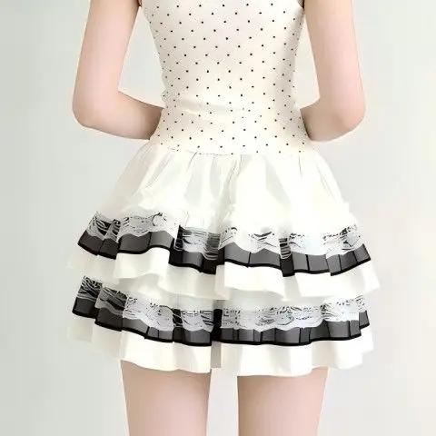 Cute High Waist Lace Bouncy Skirt Japanese Style Summer Outfit Soft Girl Lovely Flounce Y2K Sexy Short Skirt Half-length Skirt