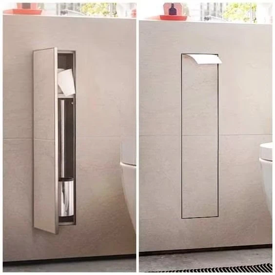 Hidden Bathroom Niche Tiles 304 Stainless Steel Embedded Wallpaper Toilet Paper Holder Sanitary Brush Organizer