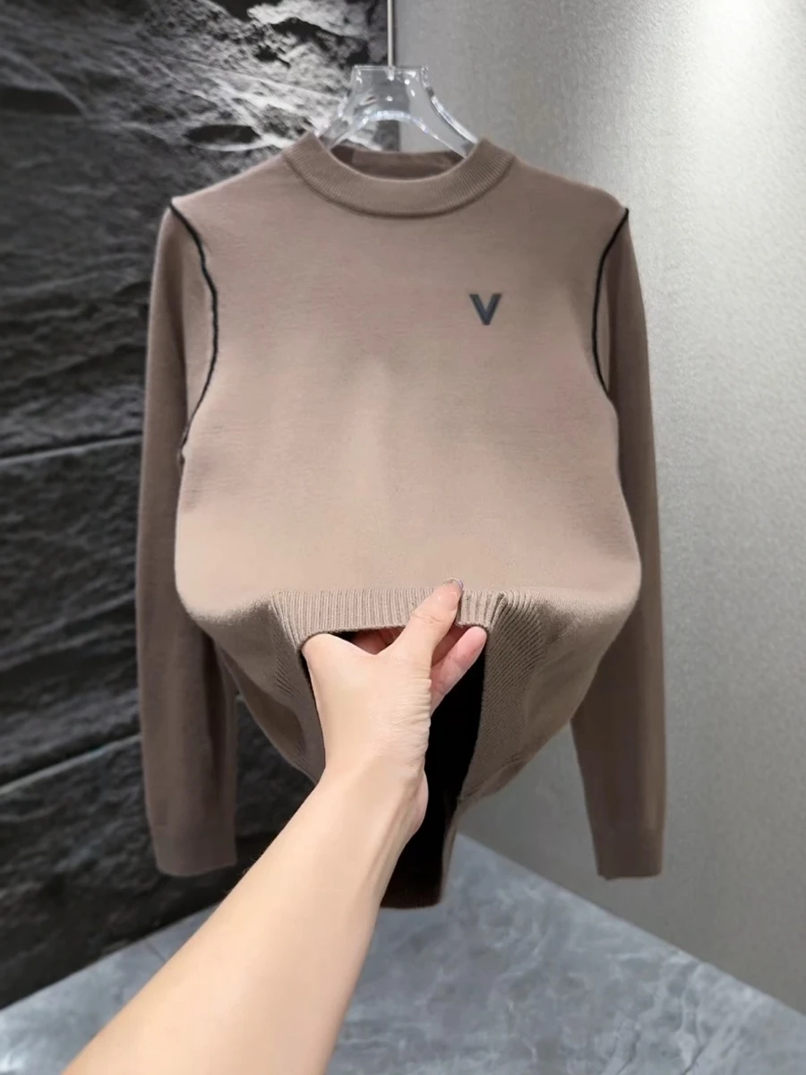 

Faionable Knitted Sweater for Men Trendy Letter Embroidery Small Label Warm Casual Sle Long Sve round Ne Knitwear