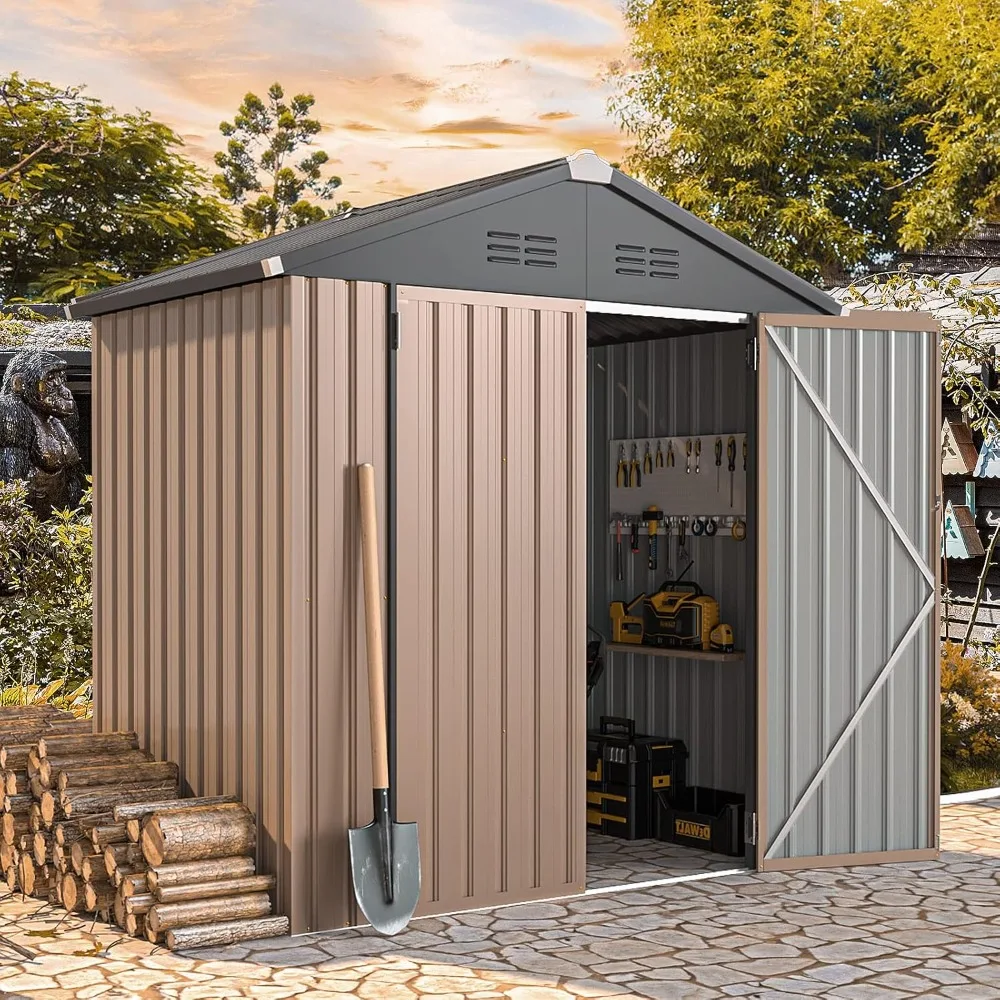 

6' x 4' Storage Shed, Metal Sheds & Outdoor Storage Clearance, Utility and Tool Garden Shed with Lockable Doors for Backyard, P
