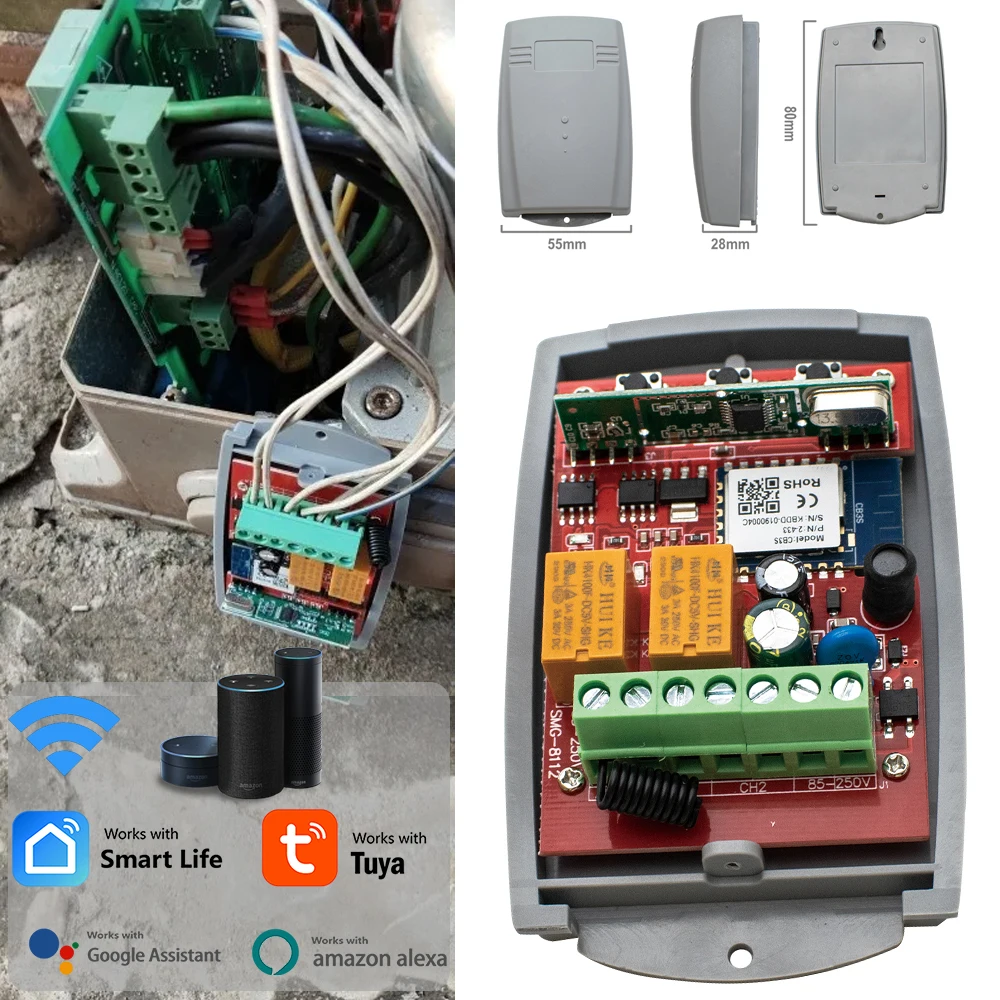 Smart WIFI Tuya Door Opener, Gate Opening and Closing Controller, With Learning Code Remote Control With 2 Buttons with Battery