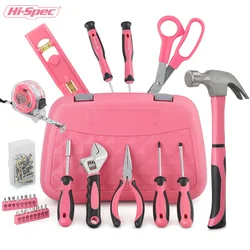 Hi-Spec-Juego de Herramientas rosas para mujer, Kit de herramientas multiherramienta, martillos, alicates, destornilladores, herramientas de mano, sierras, llaves, cintas, color rosa, 67 piezas