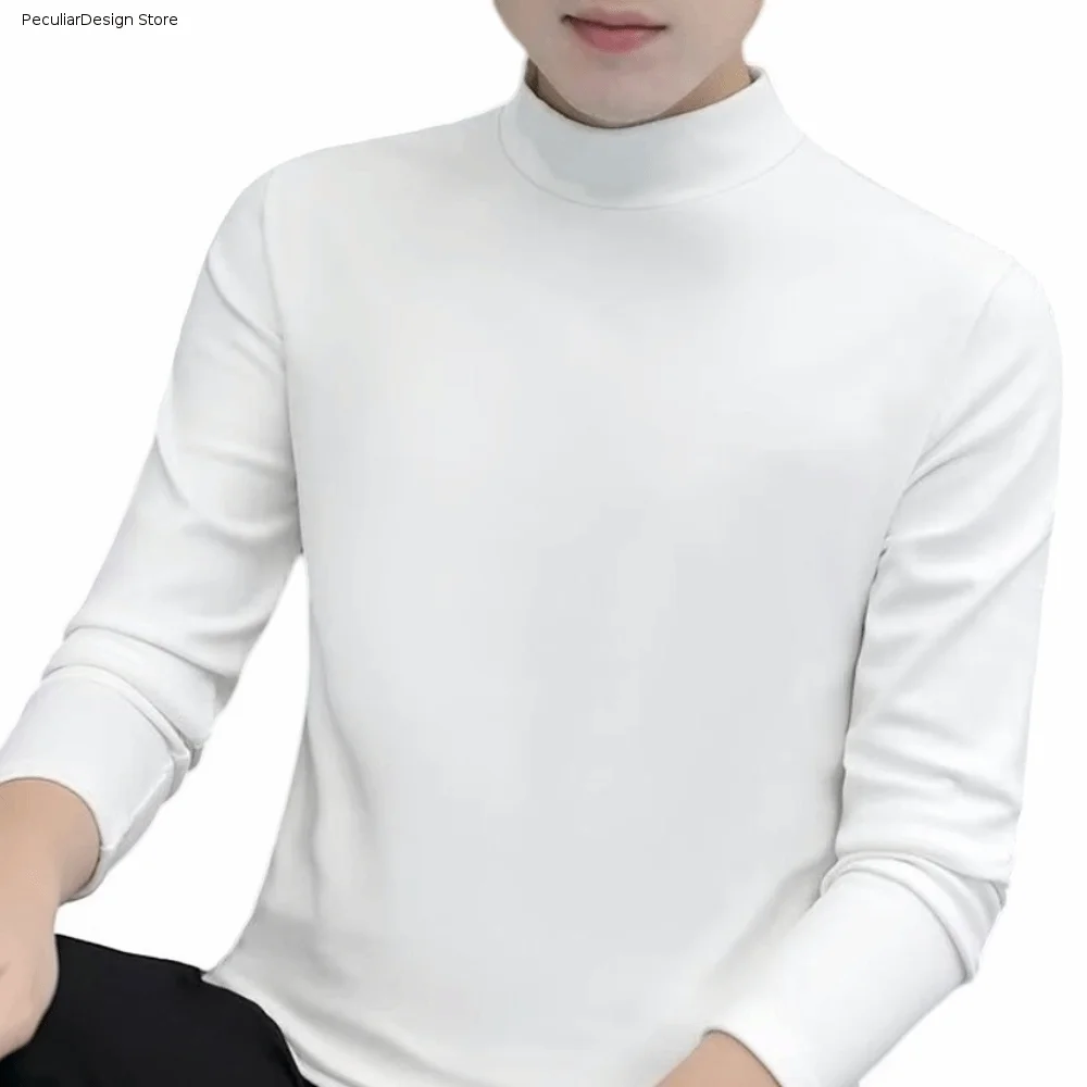 Round Neck Men Velvet Thermal Clothes Long Sleeved Feel Heating Thermal Underwear Velvet Fleece Invisible Warmth Long Tops Male