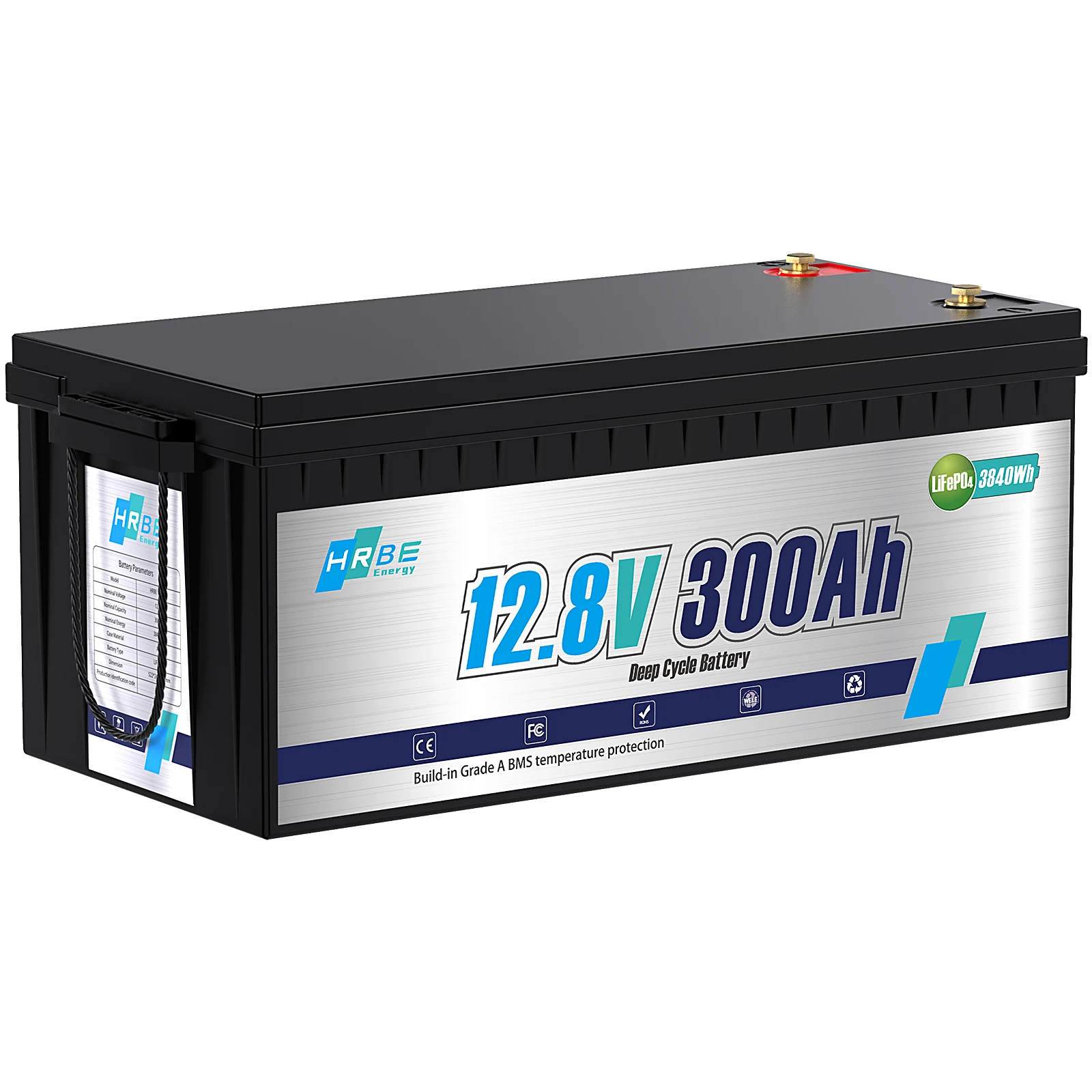 12V 300Ah LiFePO4 Battery 3.84kWh, 200A Smart BMS, 8000+ Deep Cycles, APP Monitoring, Low-Temp Protection, 4S4P Expandable for Off-Grid Solar RV