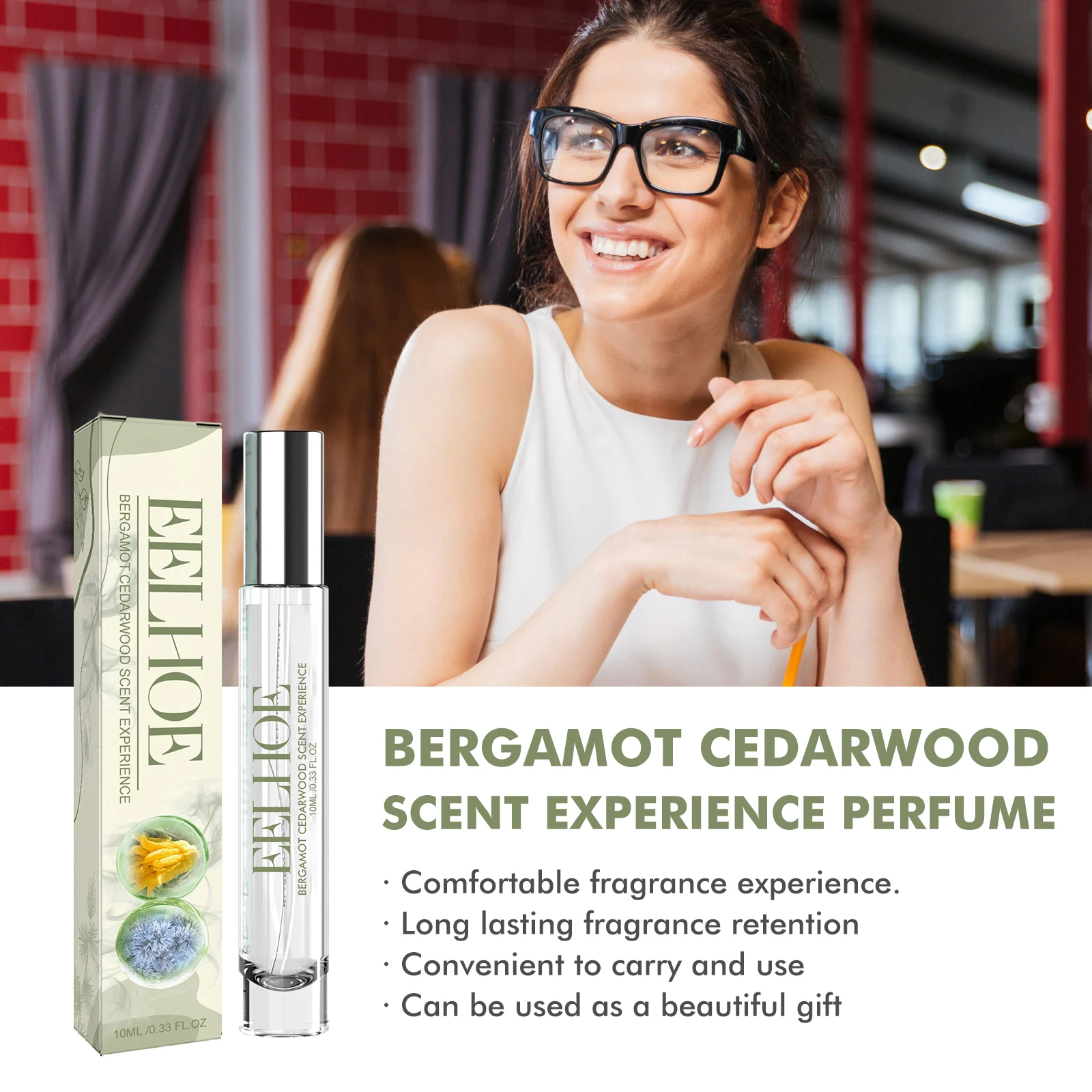 Perfume de bergamota de cedro EELHOE, fragrância fresca e amadeirada, fragrância duradoura, perfume natural e não piggente 0,33 OZ