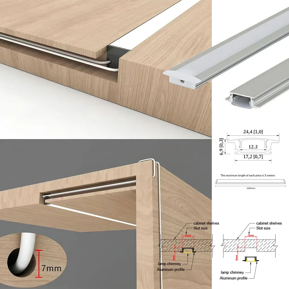 17x7mm 2 szt. 0.5m z wbudowanym profilem taśma aluminiowa LED do szafek szafy szafki na wino regały