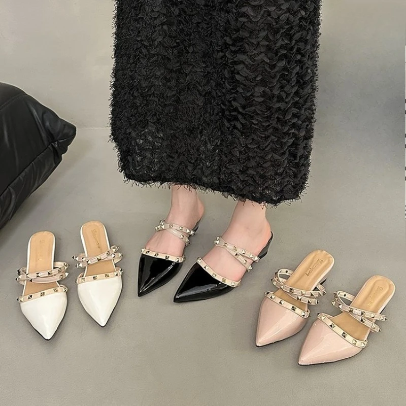 

*Summer New Fashion Pointed Toe Wedge Heel Comfortable Women's Sandals Hot Selling Sexy Toe Shiny Leather Casual Modern Slippers