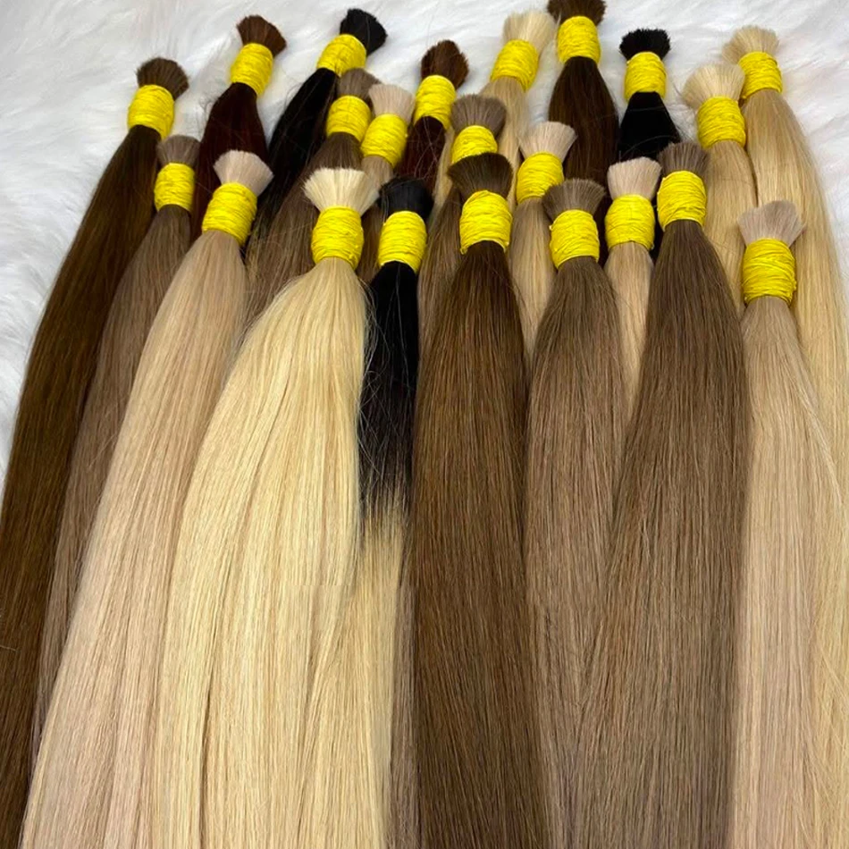 ストレート人毛バンドルなし横糸 1B613 バルクブロンドレミー毛 100% 本物の自然な編組ヘアエクステンション女性のための
