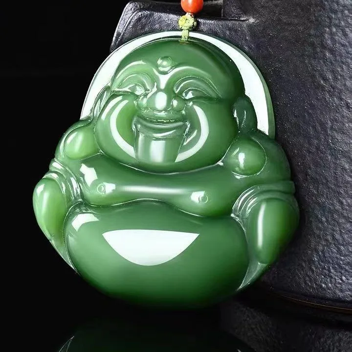 Hetian Green Jade Maitreya Buddha Pendant Necklace Mother's Day Gift for Mom & Mother-in-Law