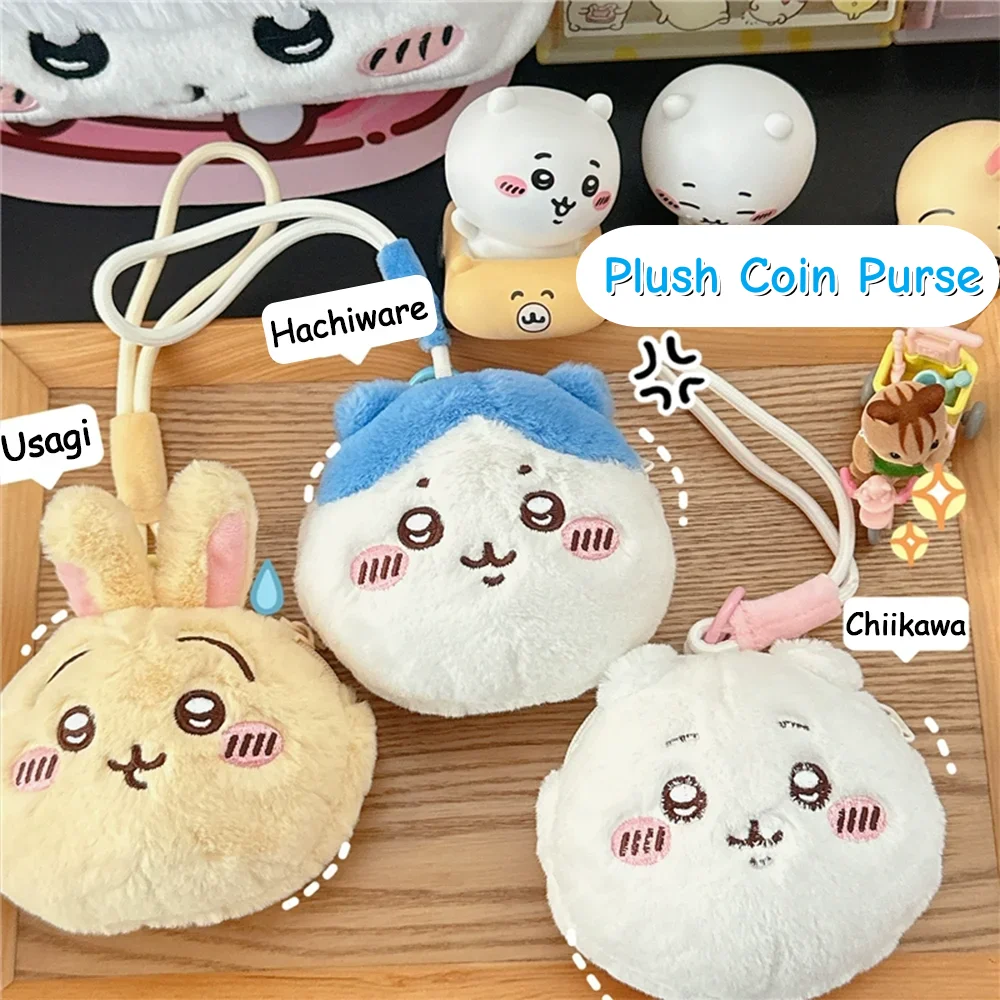

Anime Chiikawa Hachiware Plush Coin Purse Keyring Kawaii Usagi Cartoon Portable Earphone Lipstick Storage Bag Girl Birthday Gift