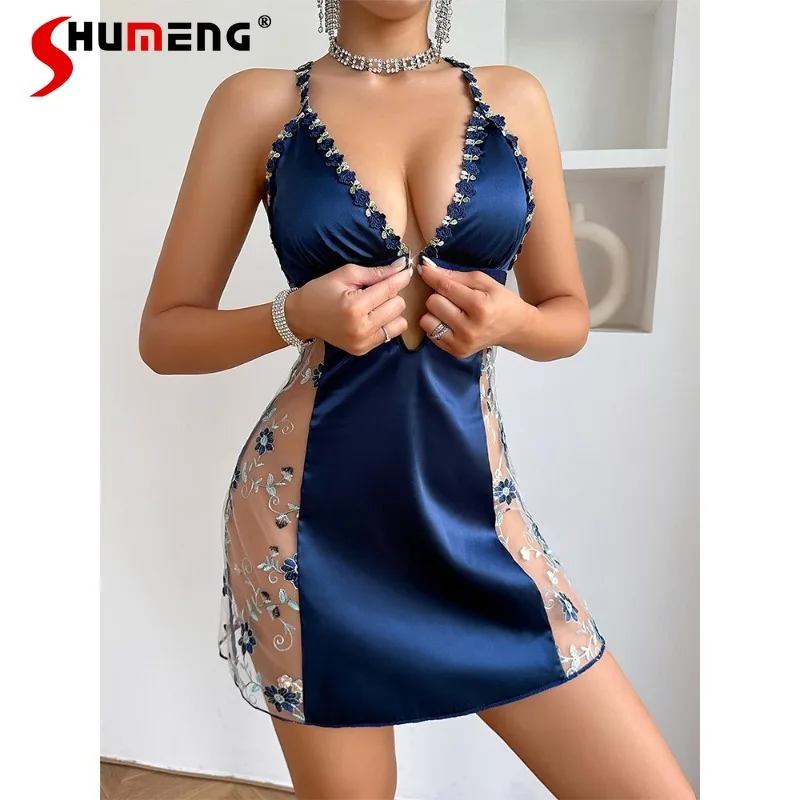 

Strap Sexy Charming Sleepshirts for Women Pure Desire See Through Nightdress Female Embroidery Temptation Nightgowns