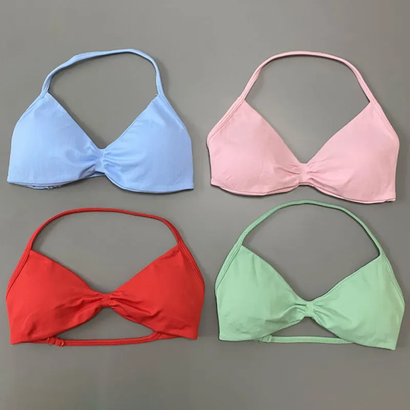 DFXEN Logo Women Seamless Halter Sports Bra Deep V Neck Yoga Bra Fitness Workout Gym Running Activewear Top image 6