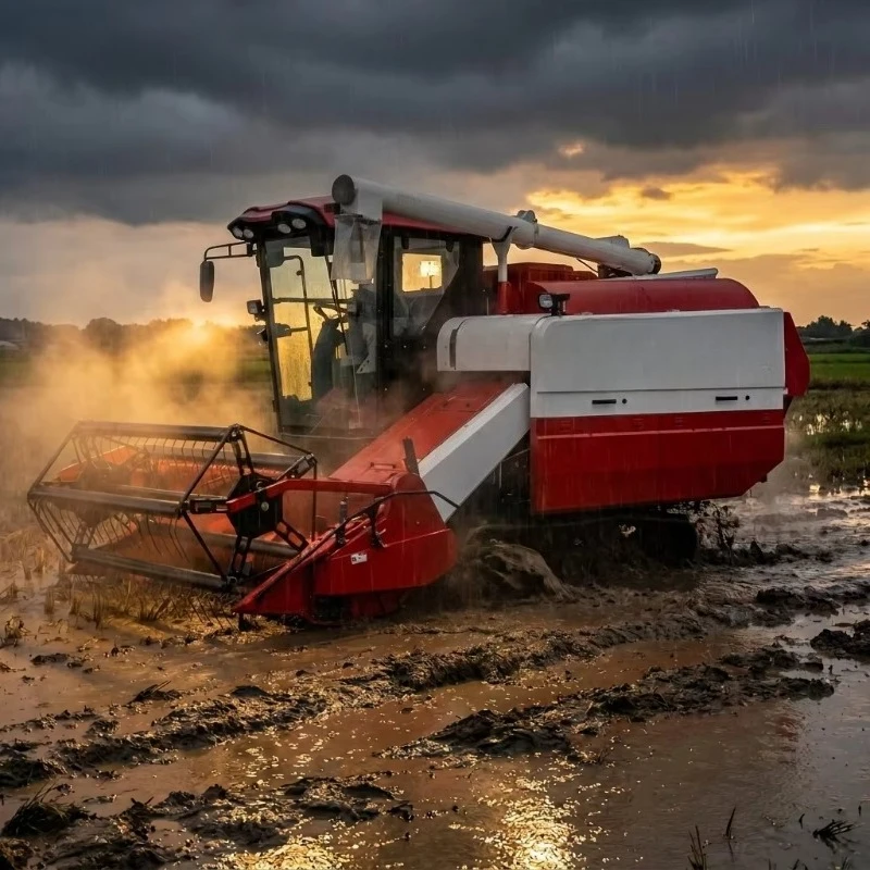 Crawler Rice Combine Harvester Adjustable Cutting Height Handles Lodged Rice Normal Standing Rice In Complex Farmland Conditions