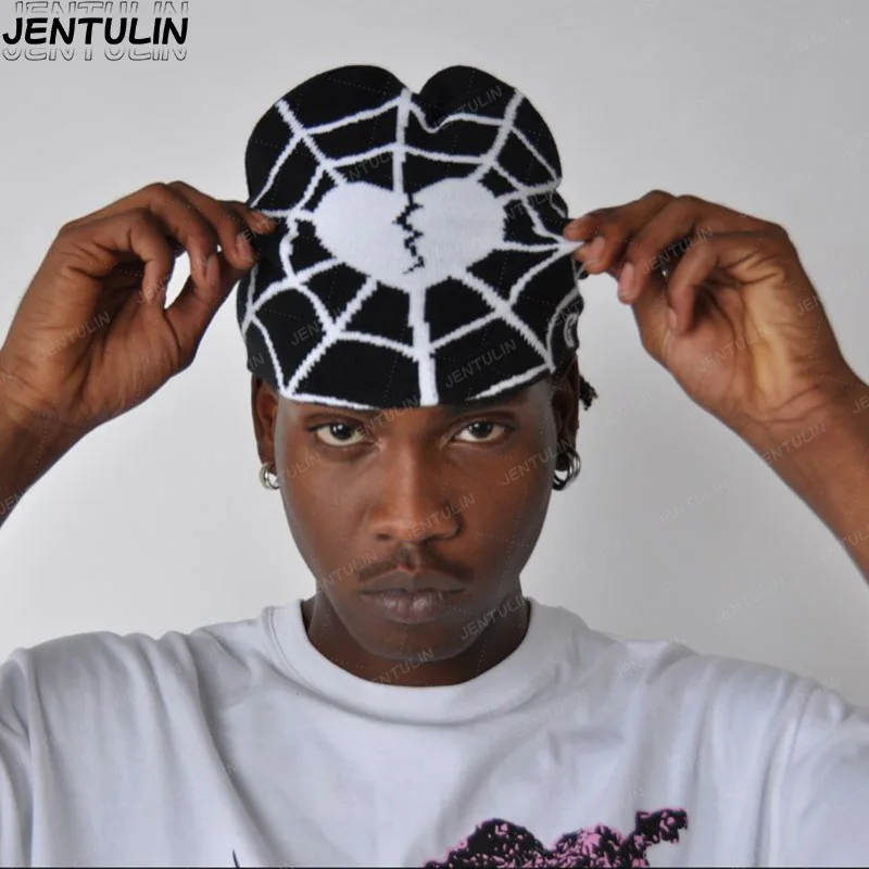 New Cartoon Knitted Hat Broken the Heart spider web of Beanies Hat Men Winter Elastic Warm Yarn Bonnet Cap Soft Wool Beanies Cap
