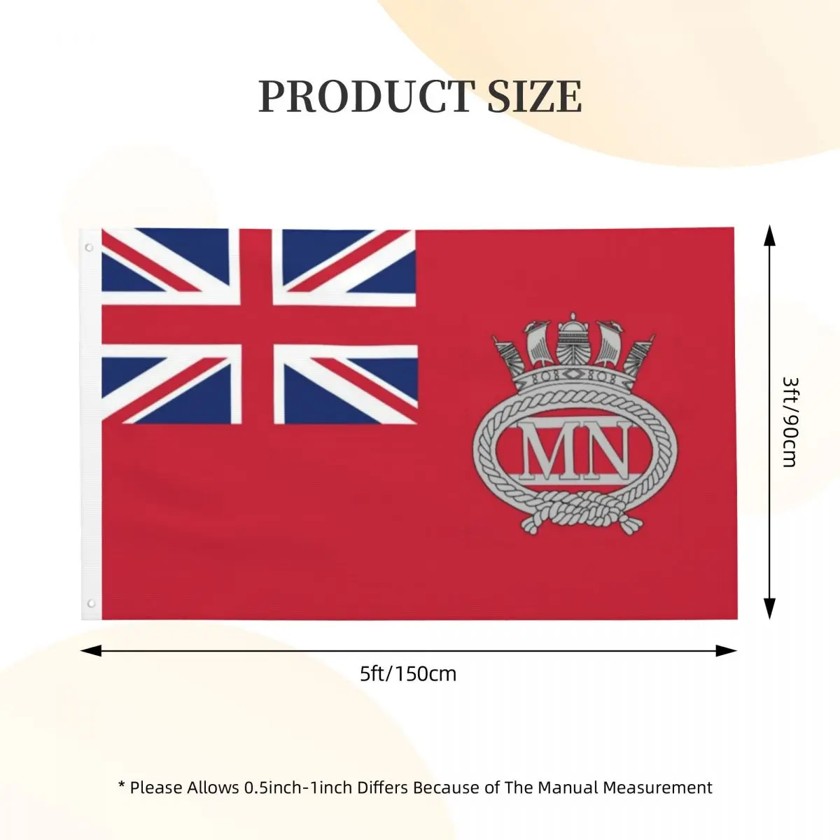 Merchant Navy Red Ensign With Badge Flag Decor 3x5FT Vintage Indoor Fade Resistant Lightweight Bright