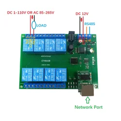 リレーモジュール、modbus slave,rtu,tcp,ip,uart,8ch,dc,12v,et48a08,2 in 1