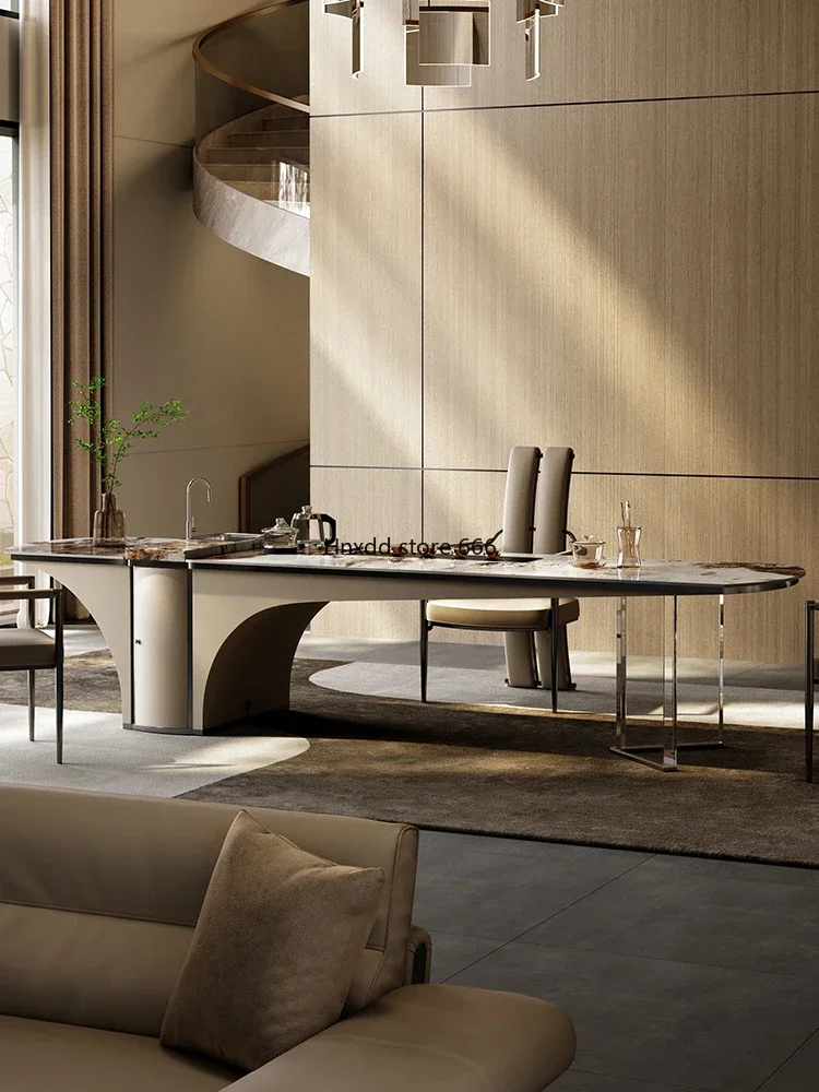 Modern simple light luxury high-end acrylic suspended Italian rock slab island dining table