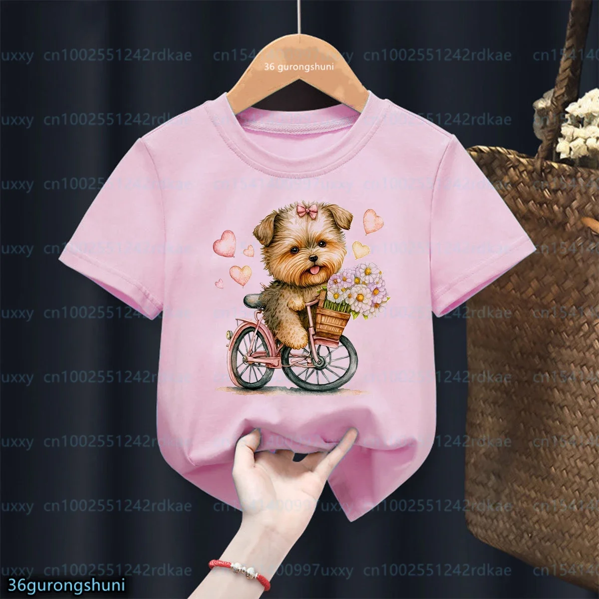 New Girls T-Shirt Cute Maltese Dog Puppy On Bike Graphic Printing girls baby Tshirt Fashion Funny kids Pink autumn Tshirt Tops