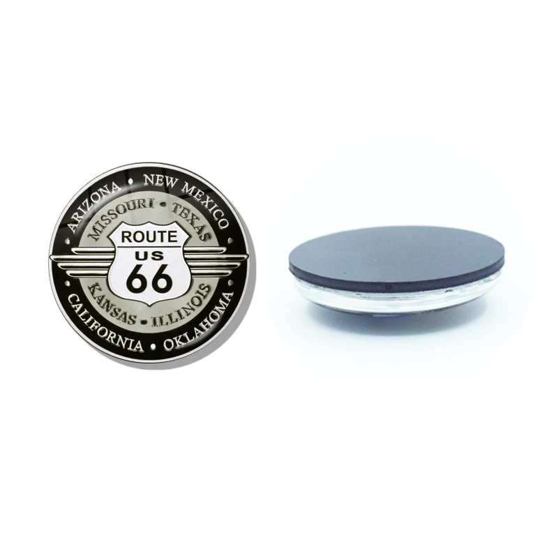 Route 66 Sign Fridge Magnet 30MM Glass Cabochon Magnetic Refrigerator Stickers Note Holder Home Decor Travel Gifts