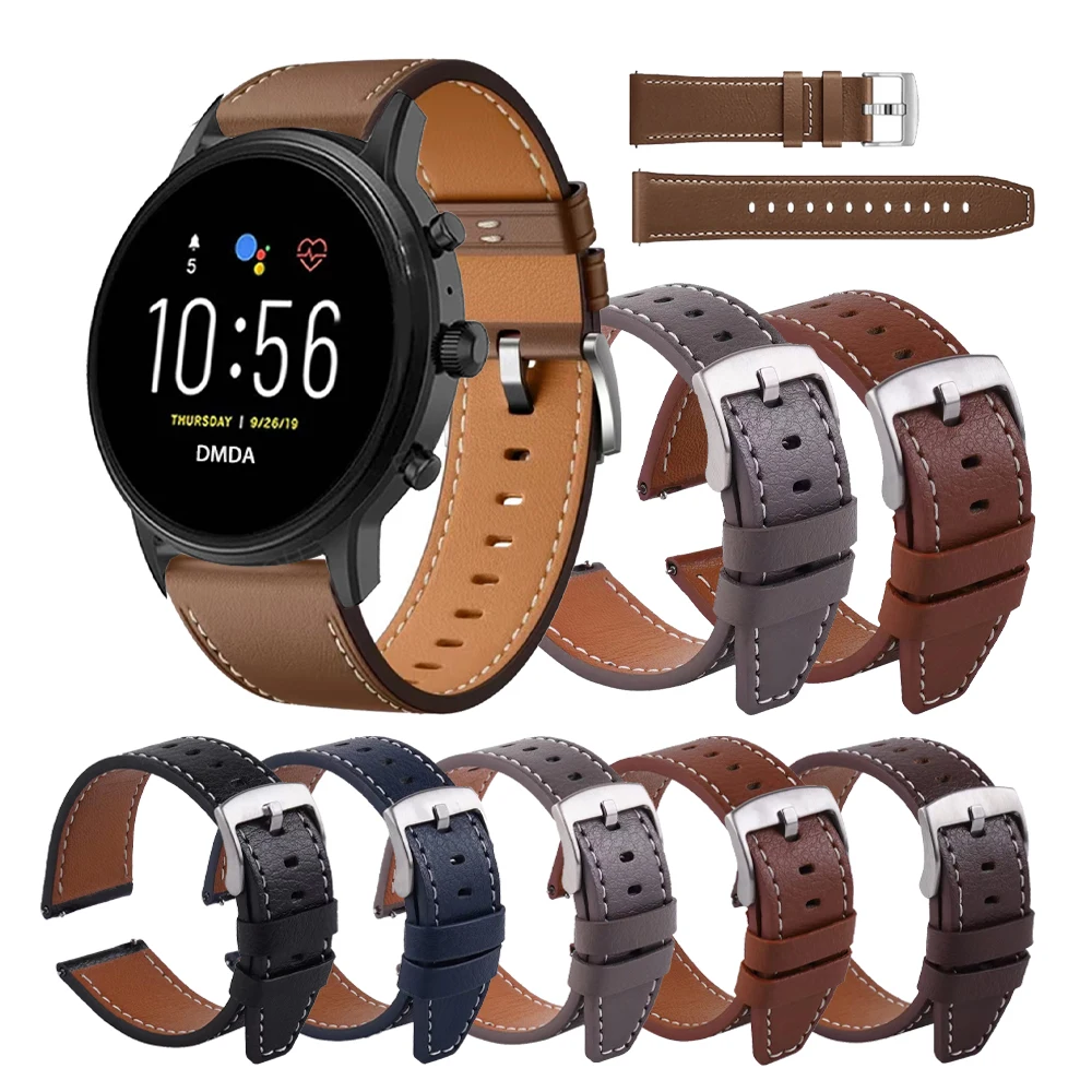 Correa de pulsera de cuero genuino para Fossil Band GEN 6, 5, 5E, 44mm, GEN 5, LTE, 45mm, Carlyle, Julianna, Garrett HR, correa de reloj Vintage, 22mm
