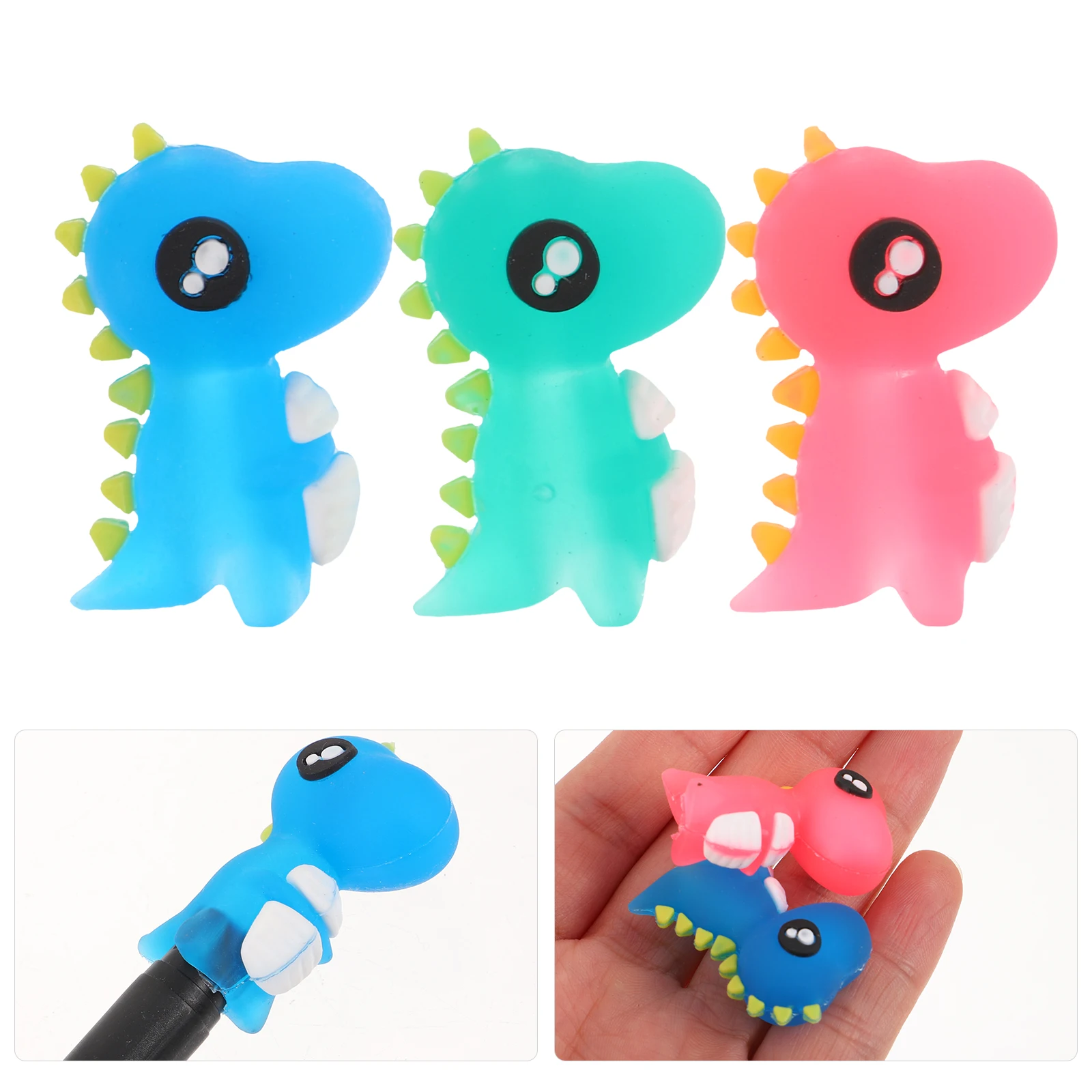 12 pçs bonito crianças caneta manga dos desenhos animados silicone anti-quebra recarga lápis dos alunos tampa protetora lápis dinossauro boné extensor