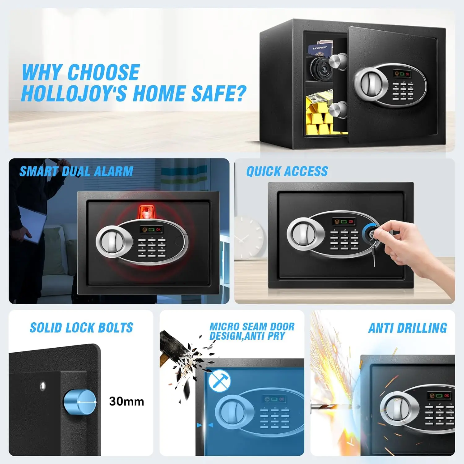 1.8 Cu Ft Fireproof Waterproof Safe Box with Digital Keypad, Anti-Theft Alarm for Valuables and Documents