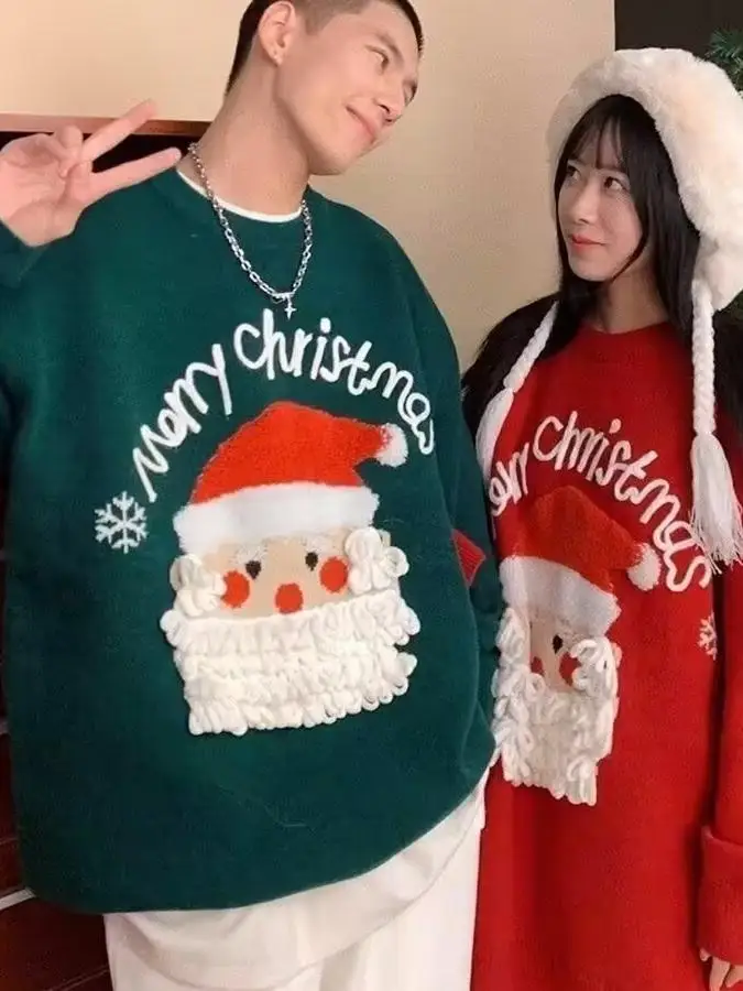 Christmas Santa Claus round Neck Knitwear Men's Casual Loose Versatile Autumn Winter American INS Trendy Brand Couple's Loose...