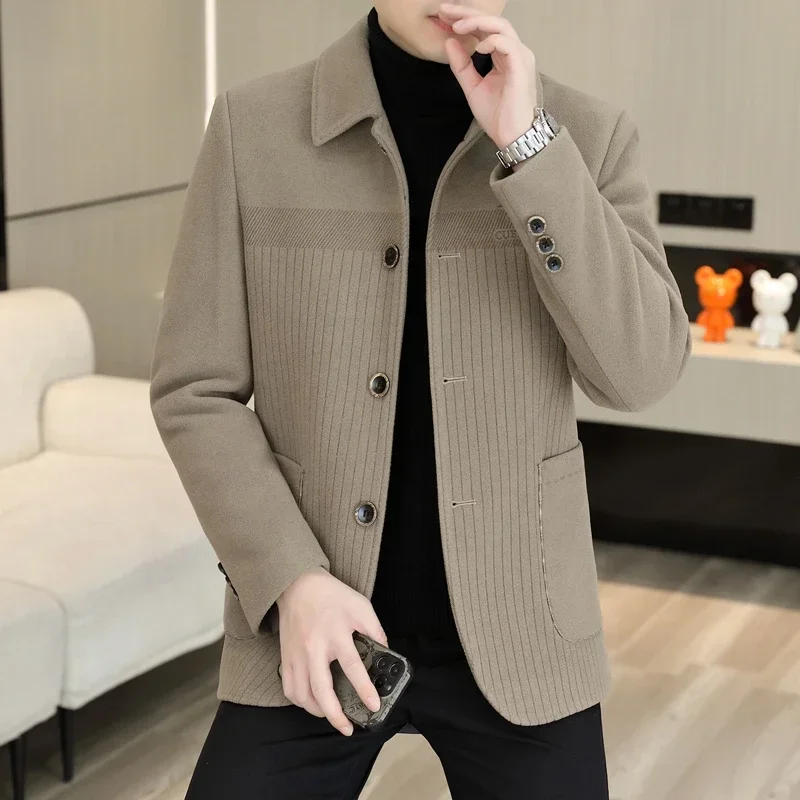 

High-quality Winter Thickened Warm Woolen Jacket Men Lapel Casual Business Wool Blends Trench Coat Social Streetwear Overcoat