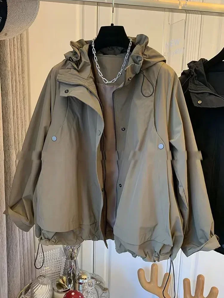 Lente Herfst Trenchcoat Met Capuchon Met Capuchon Voor Dames Losse Splits Streetwear Windjack Damesjack Damesbovenkleding