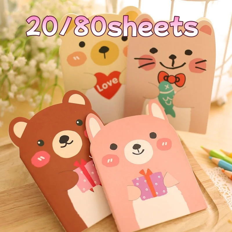 Cartoon Bear Mini Notepad Line for Students Stitched Portable Love Bow Tie Fish Great School Supplies & Award Gifts