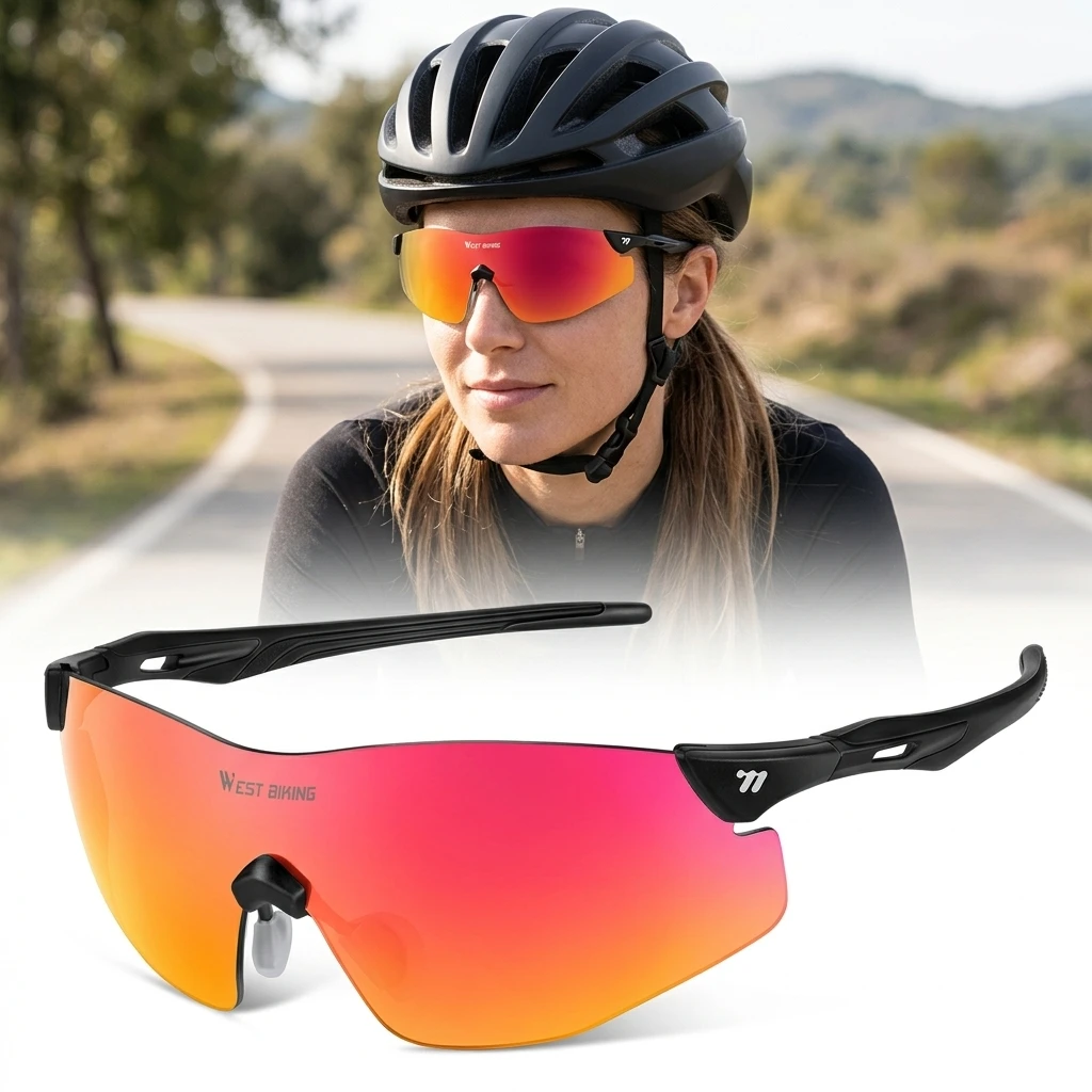 

WEST BIKING Colorful Cycling Rimless Glasses Women Photochromic Aesthetic Biking Sunglasses TR-90 Lightweight Sunglasses For Men