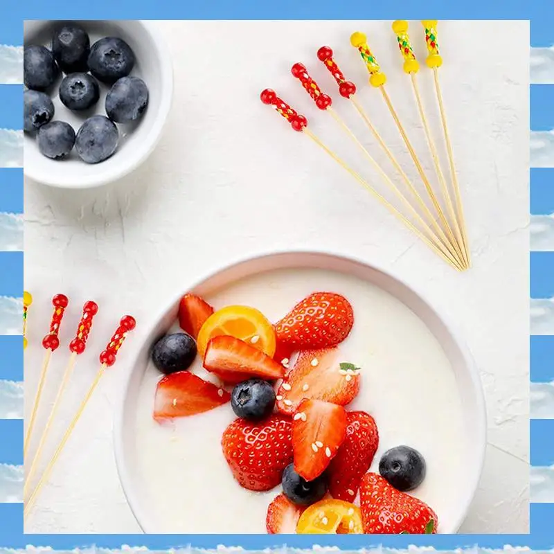 A11I 400 Uds palitos de fruta de bambú, palillos de dientes de madera para fiesta Tapas Nibbles sándwich Canapes aperitivo espeto de fruta barbacoa