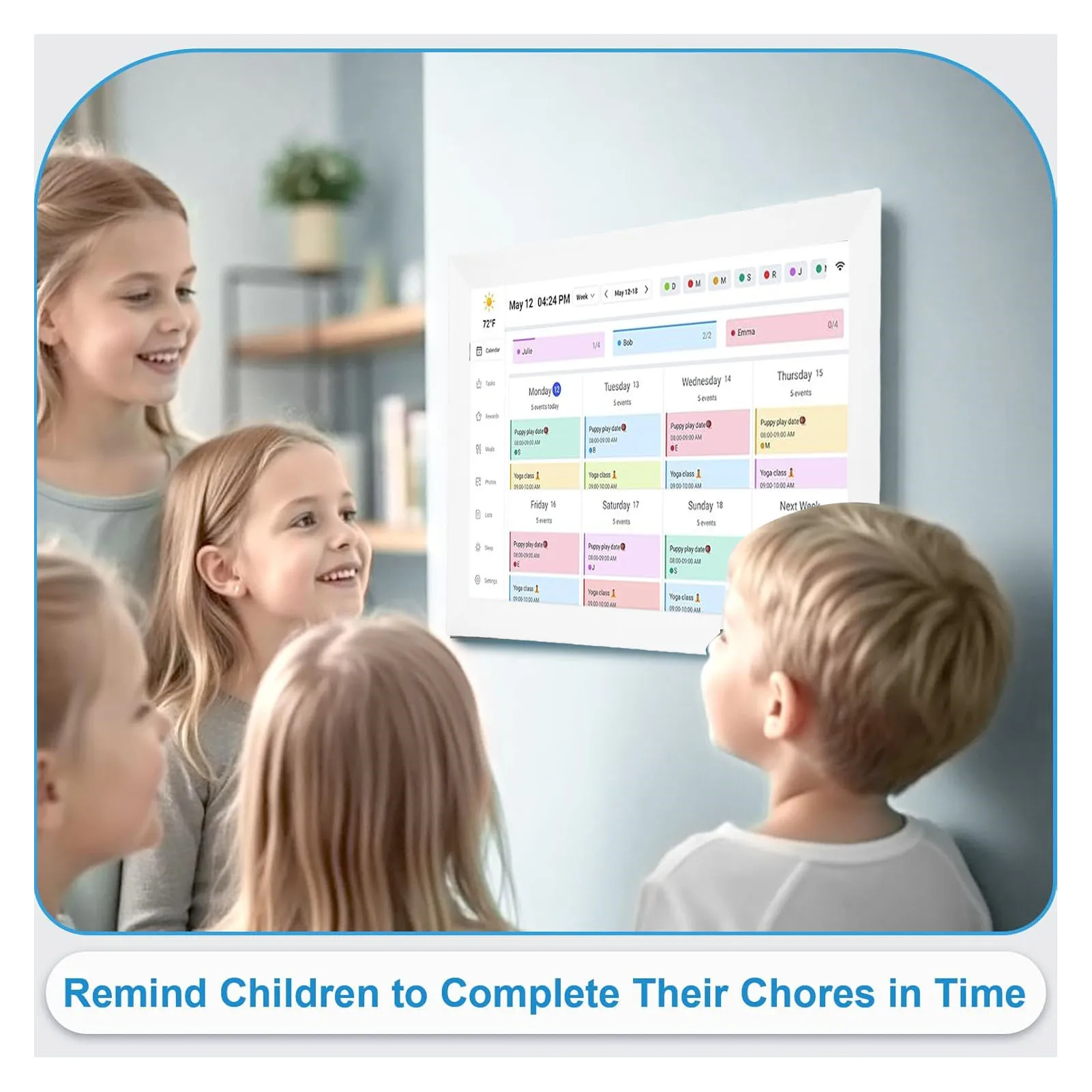 تقويم رقمي ذكي مقاس 15.6 بوصة، مخطط حائط WiFi مع شاشة تعمل باللمس والتحكم في التطبيق، مزامنة 32 جيجابايت لإدارة مخطط المهام العائلي