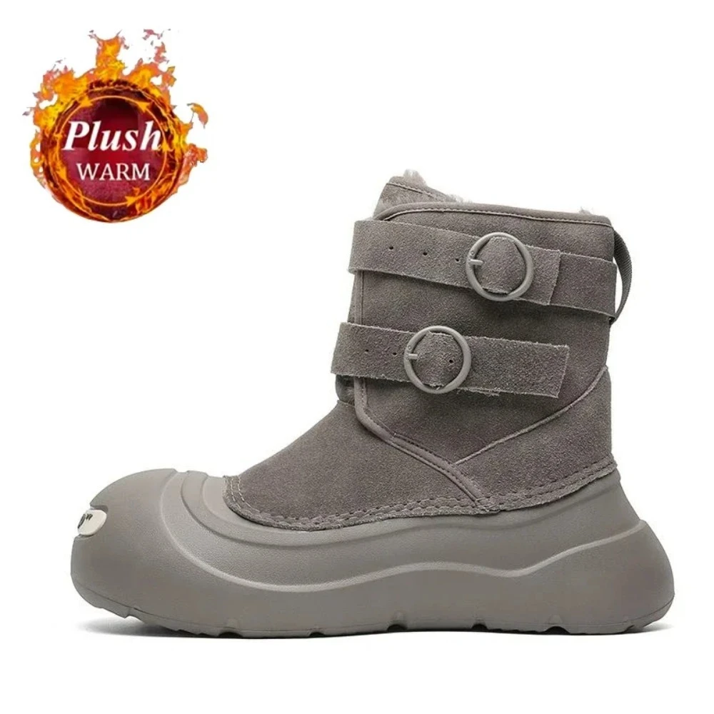 

5CM High Platform Ankle Boots Men New Fashion Autumn Winter Leather Short Boots Cute Chunky Shoes Woman Non-slip Snow Booties