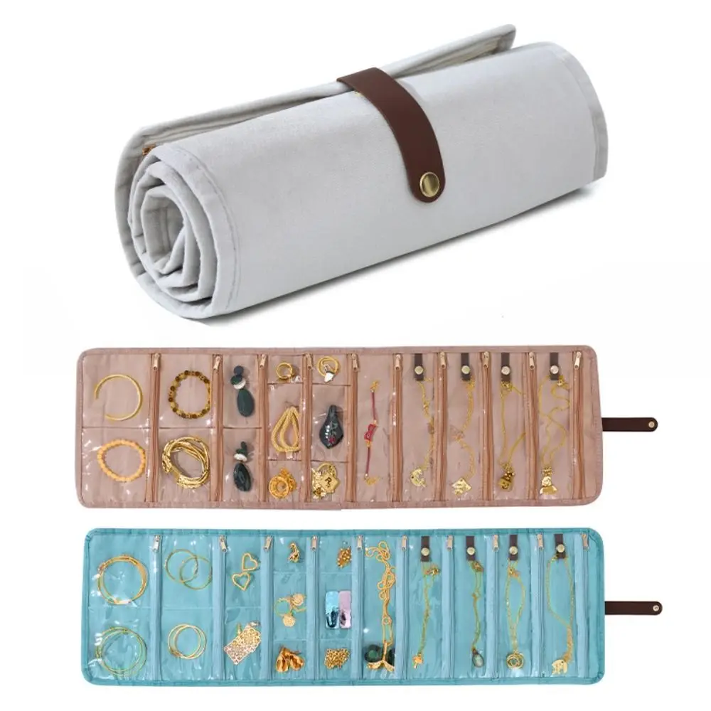 

Складной органайзер для украшений с несколькими карманами, сумка для хранения ожерелий на молнии, фланелевый мешочек для хранения украшений с защитой от потери