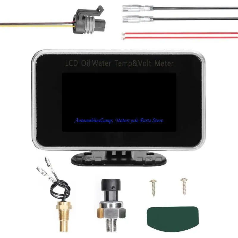 H7BD Backlit LCD Monitor for Motorcycles Measuring Water Temperature and Oil Pressure with Quick Install Metal Case