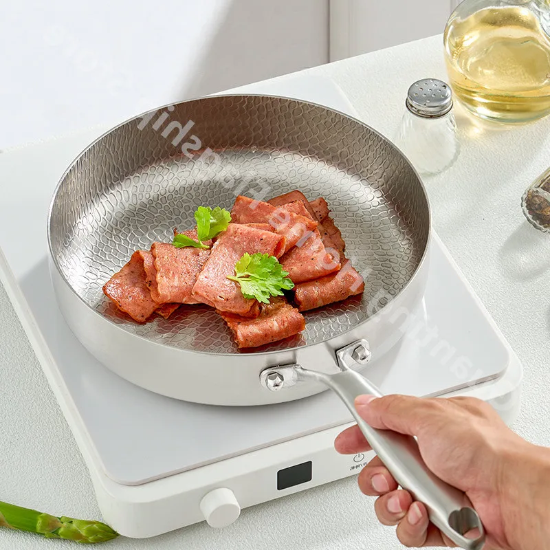 Titanium Stainless Steel Frying Pan Nonstick Wok Uncoated Pot Egg Steak Skillet Home Induction Cooker Gas Stove Kitchen Cookware