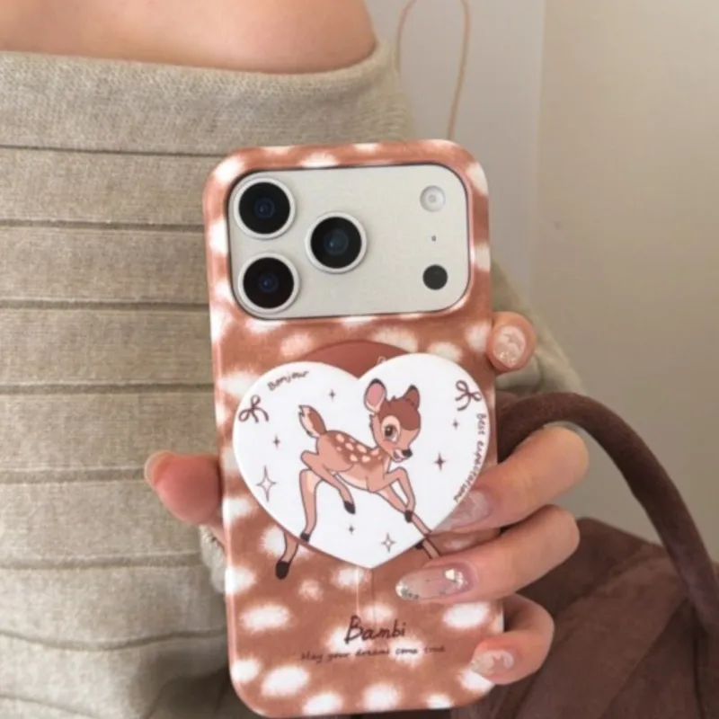 حافظة هاتف كورية لطيفة بامبي مناسبة لهاتف آيفون 17 17pro 17promax 13 14 15 16 Pro Max غطاء خلفي للهاتف بحامل مغناطيسي