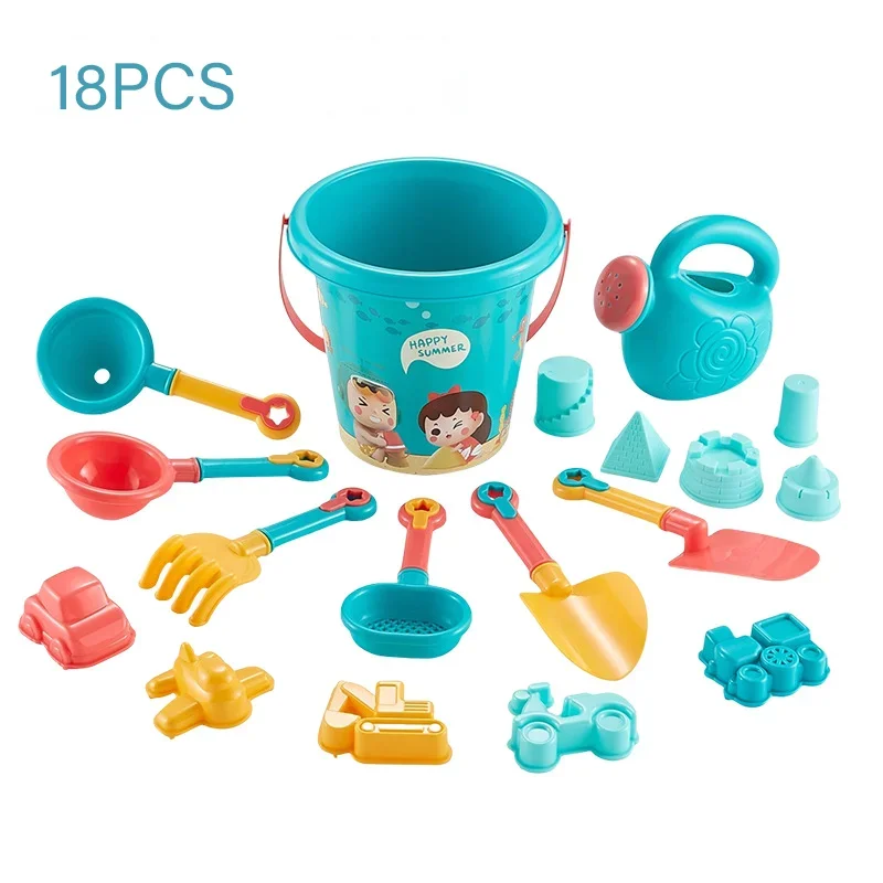 Beach Toy Set para crianças, jogar água ferramenta, carro escavação, pá de areia, brincadeiras ao ar livre, balde, beira-mar, 18pcs